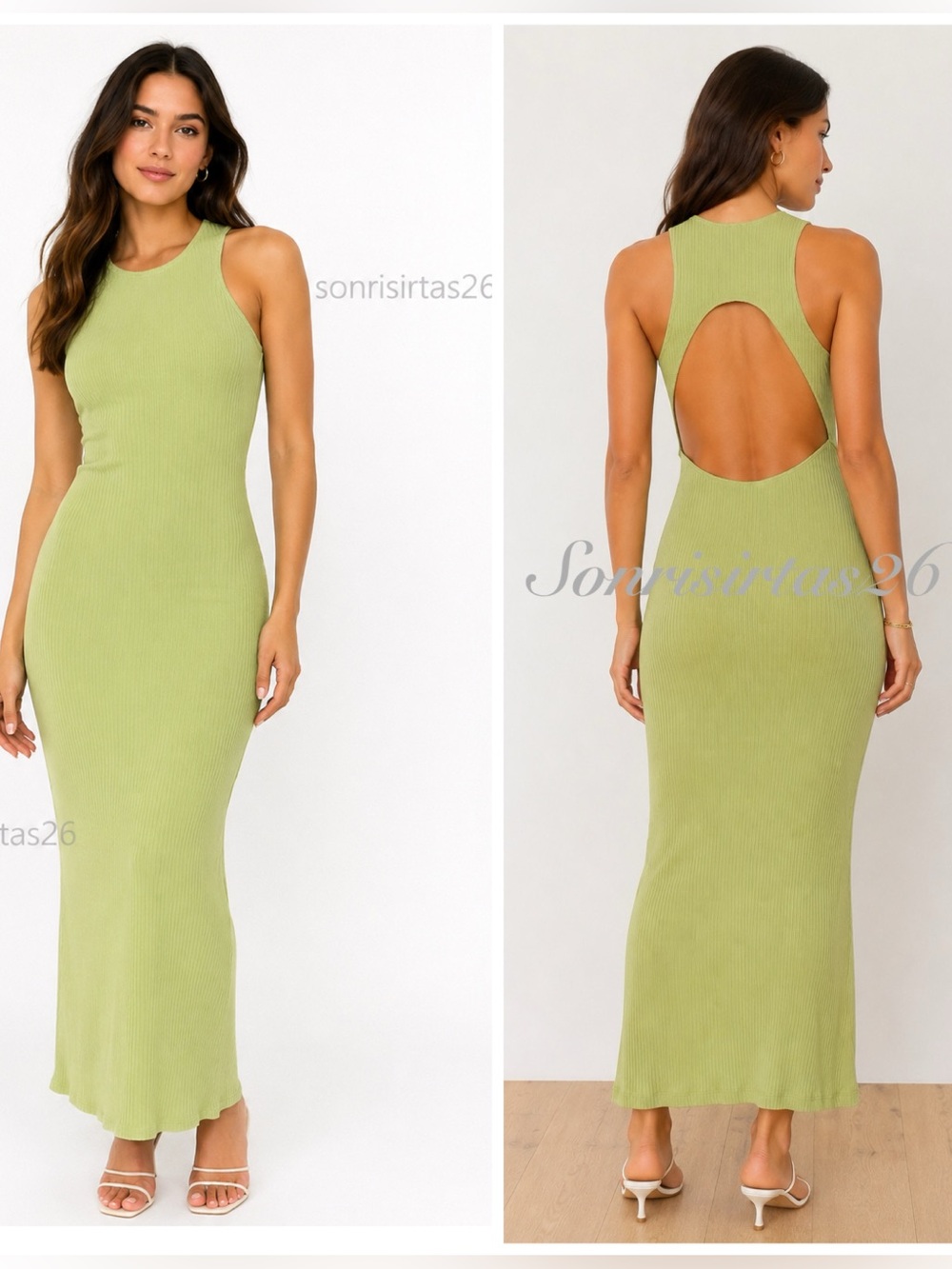 Reformation Candice Midi Dress Green Ribbed BodyconCotton Size S Cottagecore